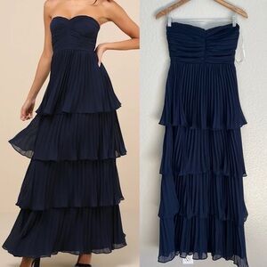 NWOT Seriously Sensational Navy Blue Strapless Tiered Maxi Dress
